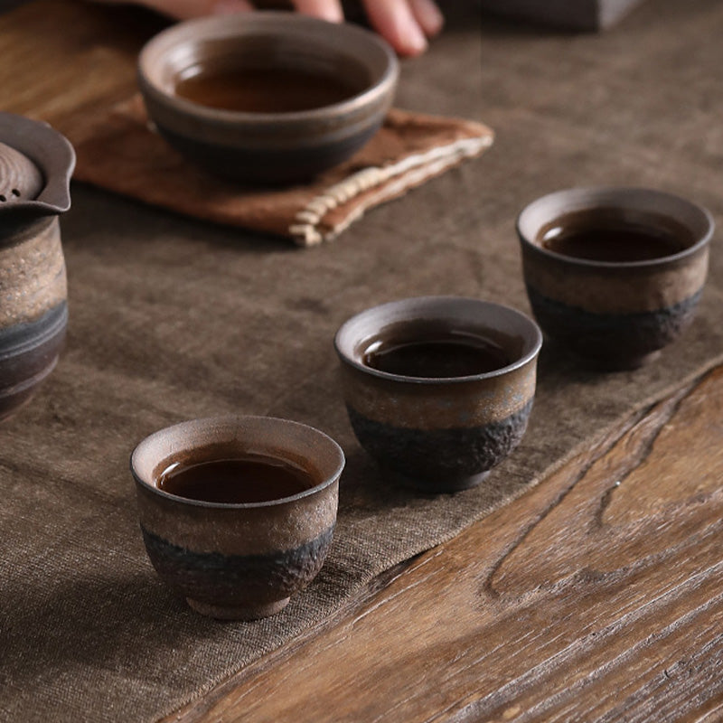 Tasse à thé en céramique à texture rayée marron simple Buddha Stones Kung Fu Tea Cup Bowl