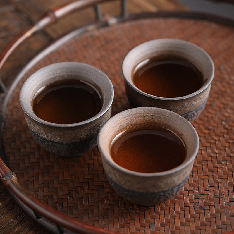 Tasse à thé en céramique à texture rayée marron simple Buddha Stones Kung Fu Tea Cup Bowl