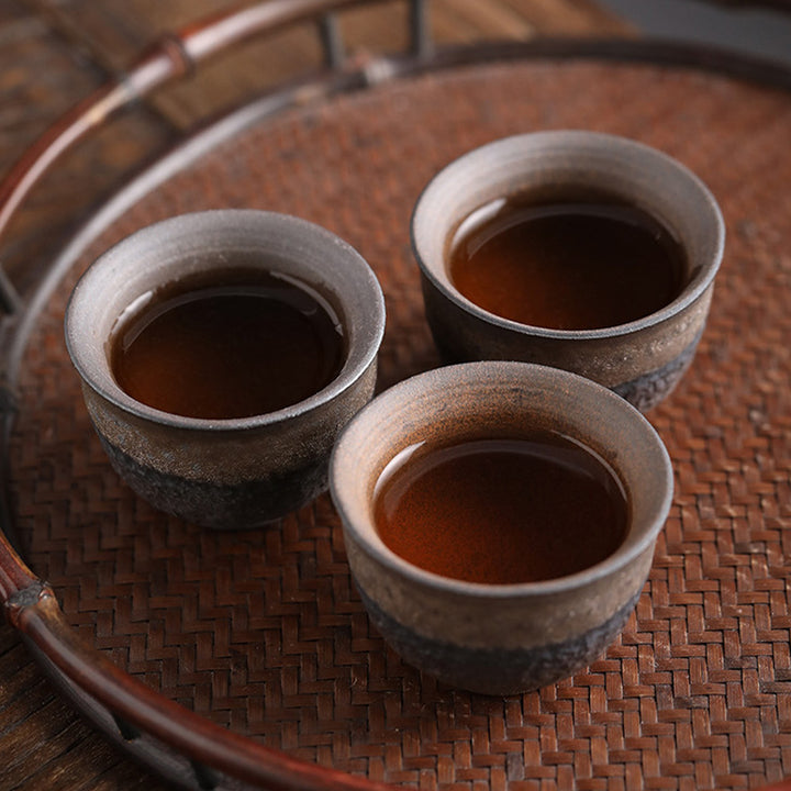Tasse à thé en céramique à texture rayée marron simple Buddha Stones Kung Fu Tea Cup Bowl