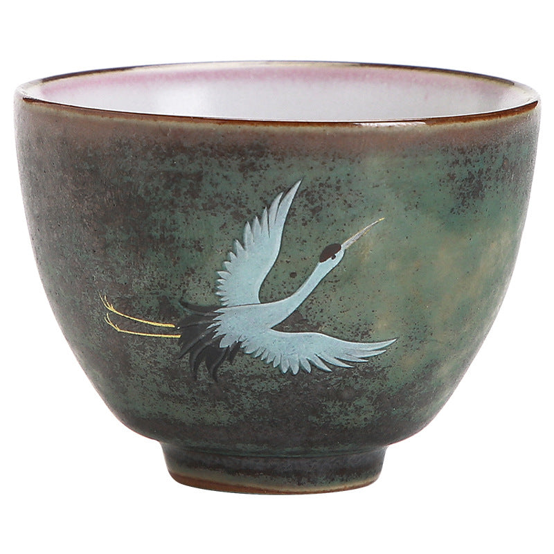 Tasse à thé en céramique avec grue de bon augure et Buddha Stones