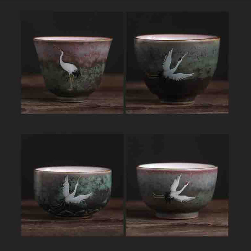 Tasse à thé en céramique avec grue de bon augure et Buddha Stones