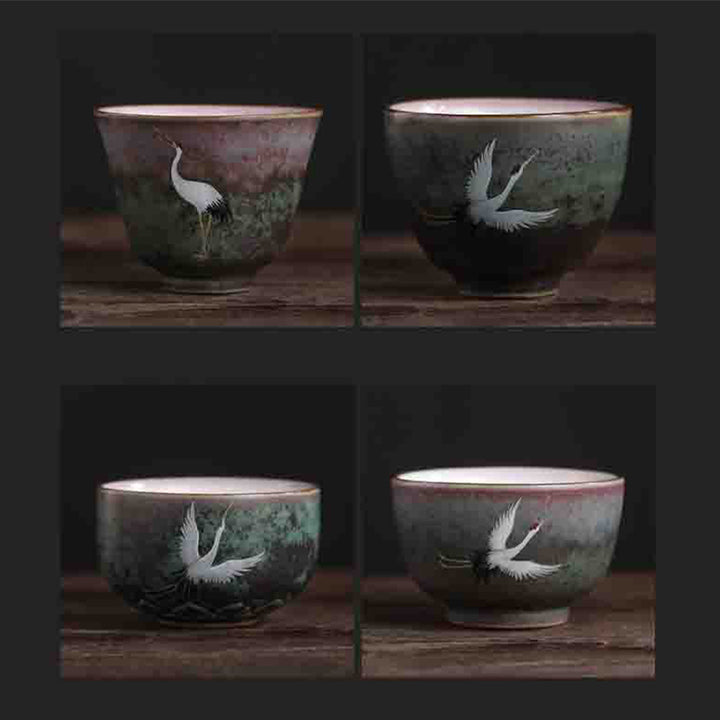 Tasse à thé en céramique avec grue de bon augure et Buddha Stones