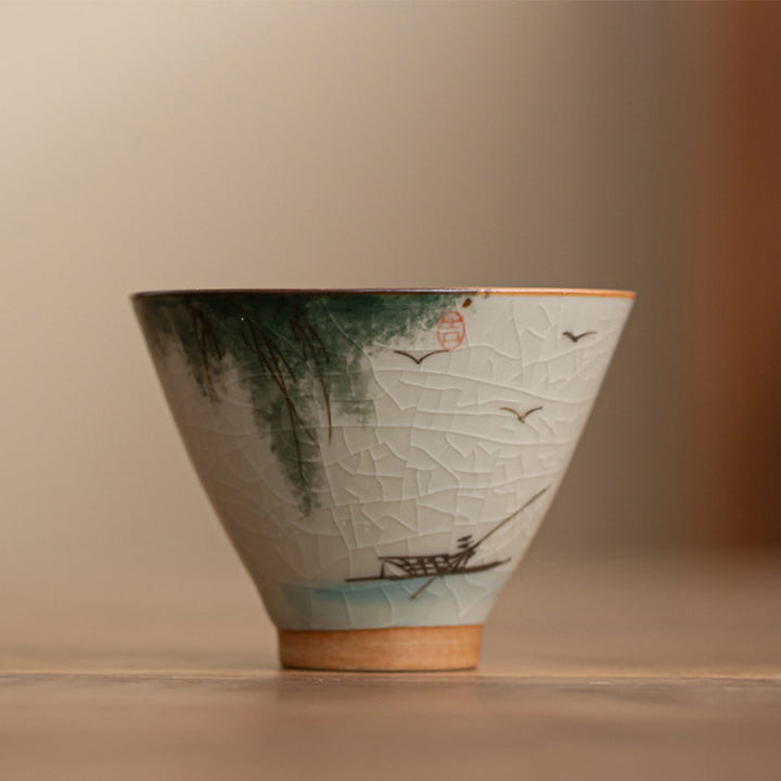 Buddha Stones Kaki Bateau Koi Poisson Lotus Tasse à Thé en Céramique Tasse à Thé Kung Fu 50 ml