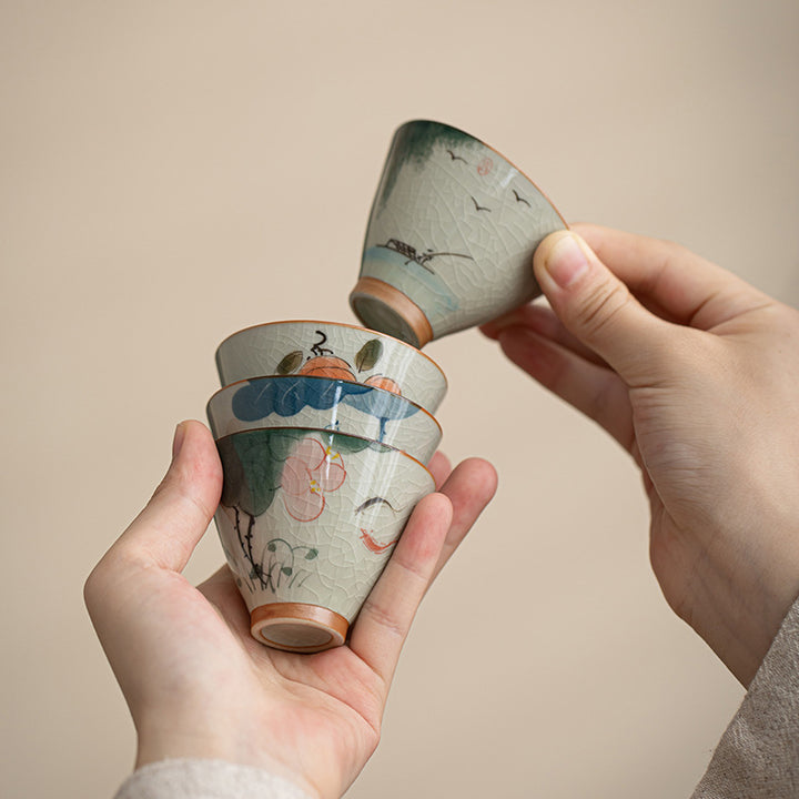 Buddha Stones Kaki Bateau Koi Poisson Lotus Tasse à Thé en Céramique Tasse à Thé Kung Fu 50 ml