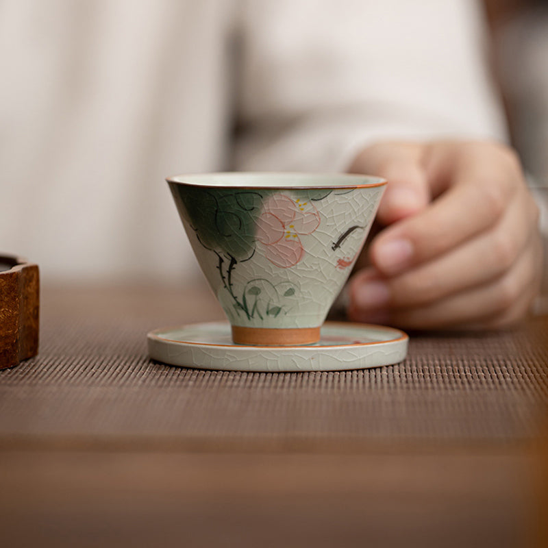 Buddha Stones Kaki Bateau Koi Poisson Lotus Tasse à Thé en Céramique Tasse à Thé Kung Fu 50 ml