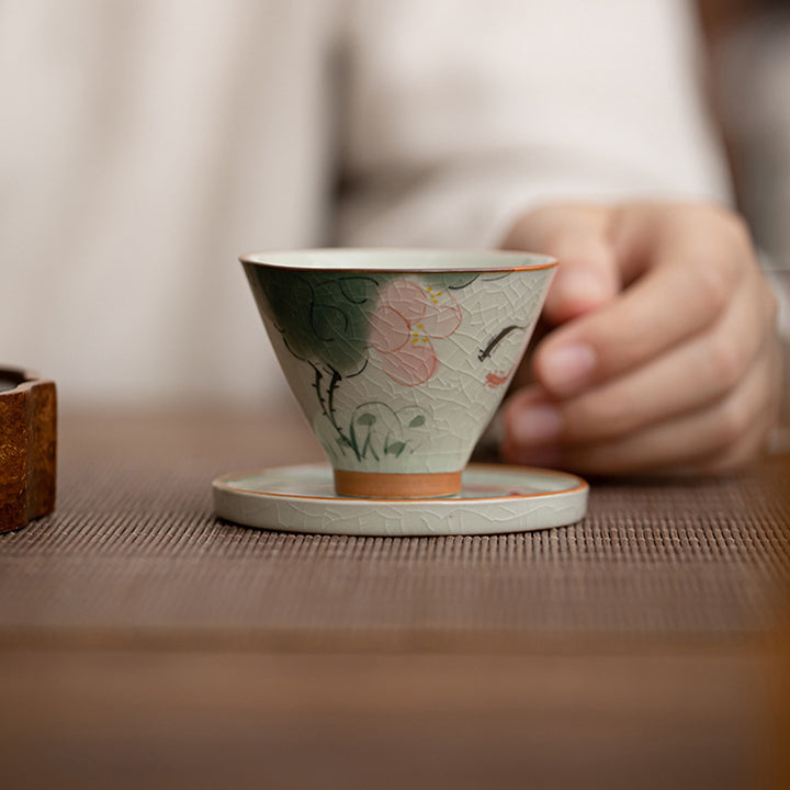 Buddha Stones Kaki Bateau Koi Poisson Lotus Tasse à Thé en Céramique Tasse à Thé Kung Fu 50 ml