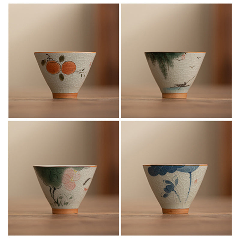 Buddha Stones Kaki Bateau Koi Poisson Lotus Tasse à Thé en Céramique Tasse à Thé Kung Fu 50 ml