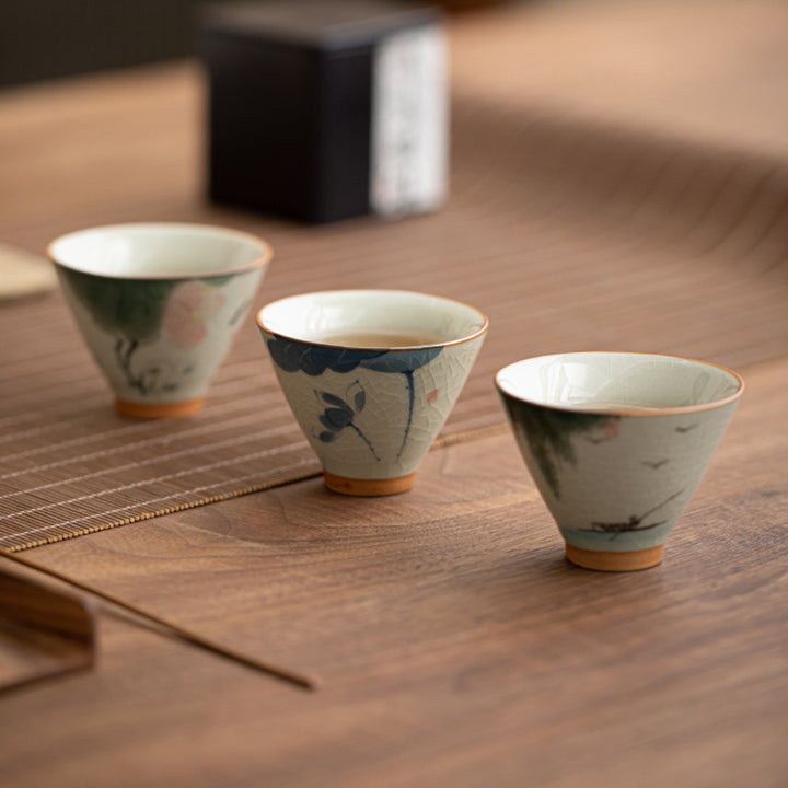 Buddha Stones Kaki Bateau Koi Poisson Lotus Tasse à Thé en Céramique Tasse à Thé Kung Fu 50 ml