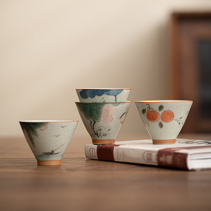 Buddha Stones Kaki Bateau Koi Poisson Lotus Tasse à Thé en Céramique Tasse à Thé Kung Fu 50 ml