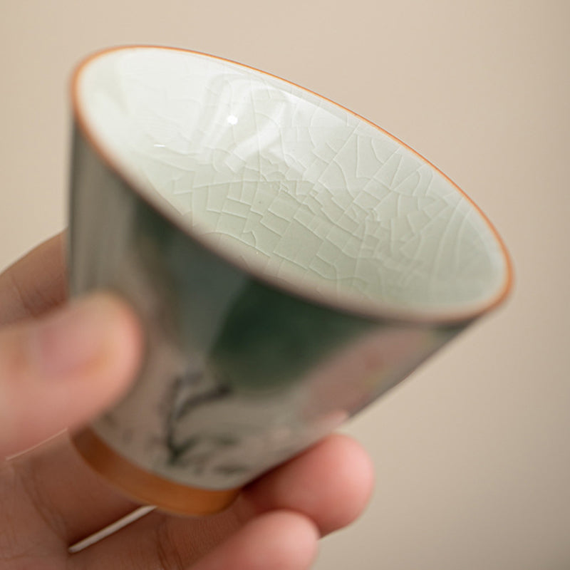 Buddha Stones Kaki Bateau Koi Poisson Lotus Tasse à Thé en Céramique Tasse à Thé Kung Fu 50 ml