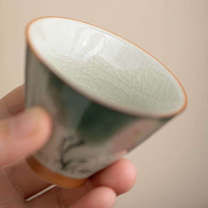 Buddha Stones Kaki Bateau Koi Poisson Lotus Tasse à Thé en Céramique Tasse à Thé Kung Fu 50 ml