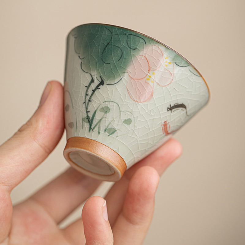 Buddha Stones Kaki Bateau Koi Poisson Lotus Tasse à Thé en Céramique Tasse à Thé Kung Fu 50 ml