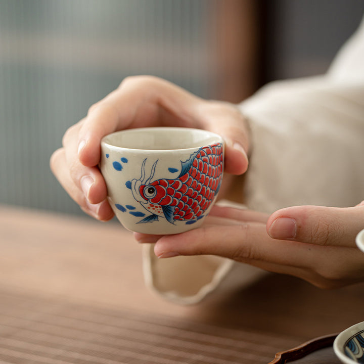 Buddha Stones Poisson Koi Arowana Pivoine Tournesol Tasse à Thé en Céramique Tasse à Thé Kung Fu 60 ml