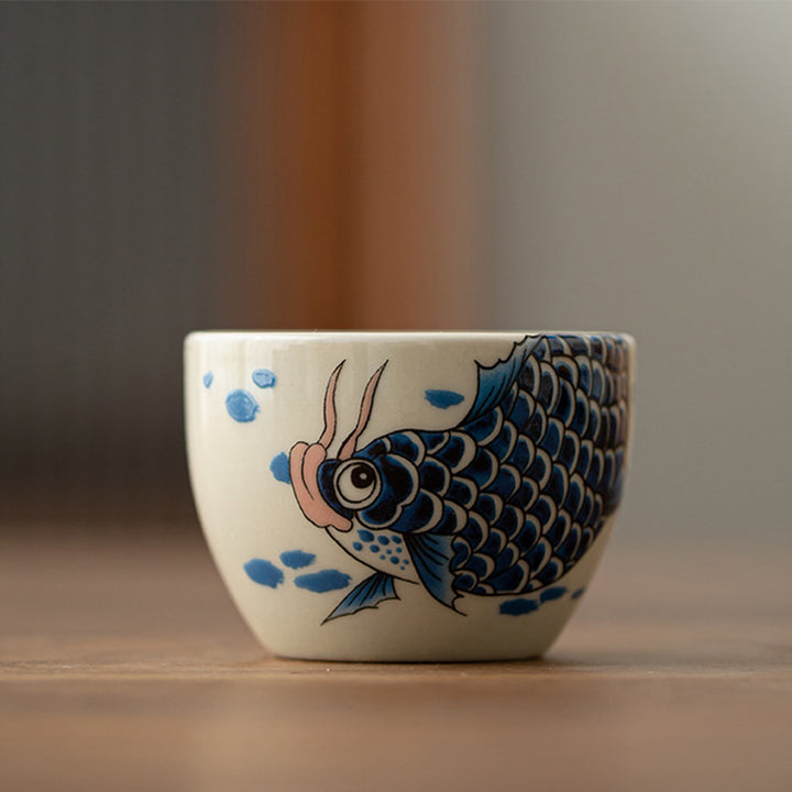 Buddha Stones Poisson Koi Arowana Pivoine Tournesol Tasse à Thé en Céramique Tasse à Thé Kung Fu 60 ml