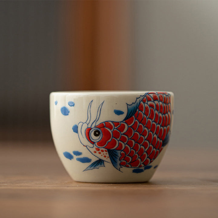 Buddha Stones Poisson Koi Arowana Pivoine Tournesol Tasse à Thé en Céramique Tasse à Thé Kung Fu 60 ml