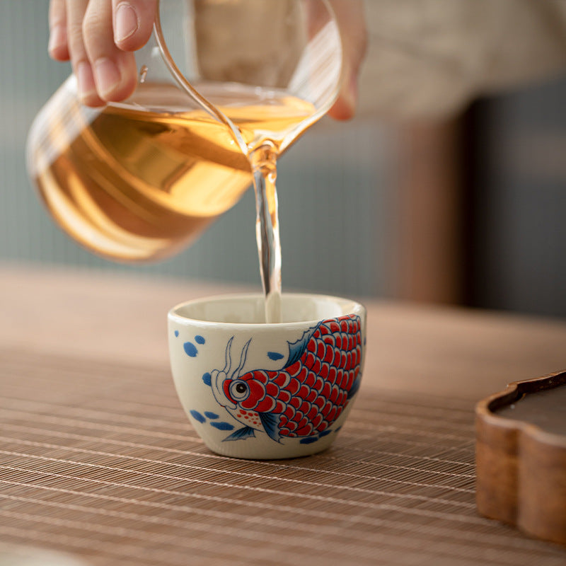 Buddha Stones Poisson Koi Arowana Pivoine Tournesol Tasse à Thé en Céramique Tasse à Thé Kung Fu 60 ml