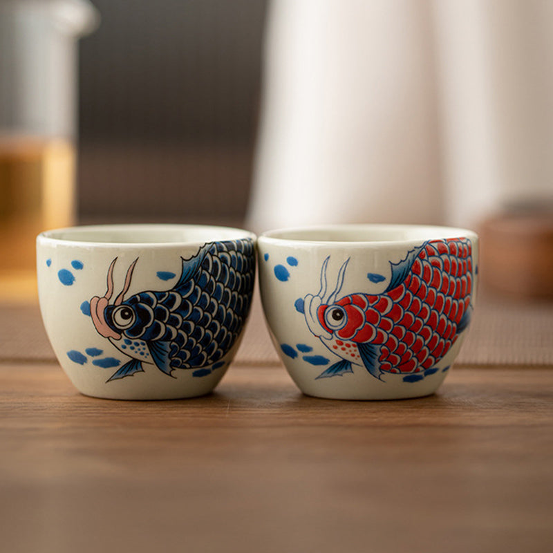 Buddha Stones Poisson Koi Arowana Pivoine Tournesol Tasse à Thé en Céramique Tasse à Thé Kung Fu 60 ml