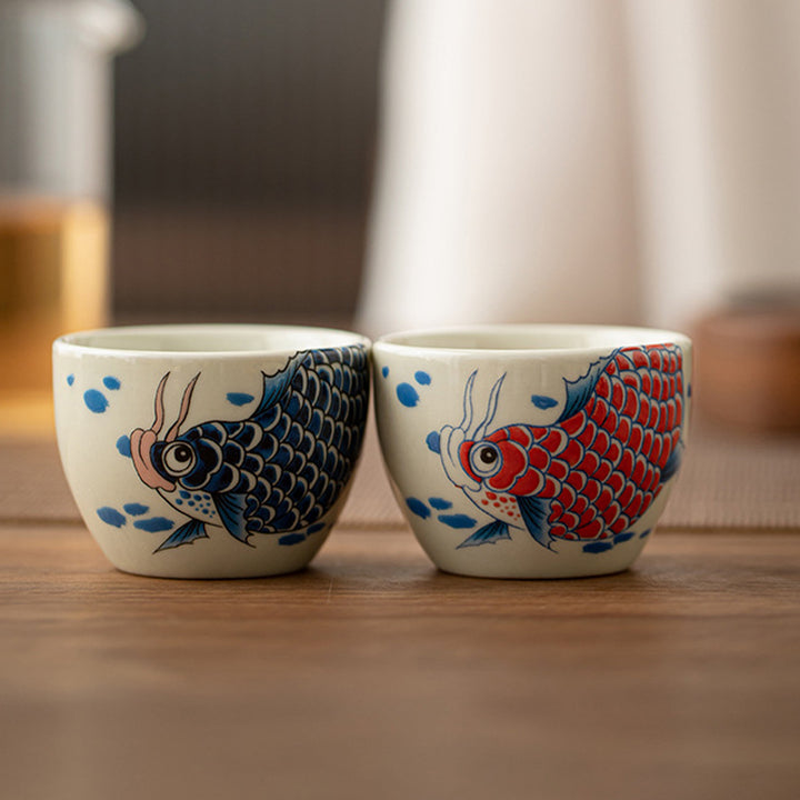 Buddha Stones Poisson Koi Arowana Pivoine Tournesol Tasse à Thé en Céramique Tasse à Thé Kung Fu 60 ml