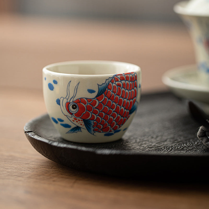 Buddha Stones Poisson Koi Arowana Pivoine Tournesol Tasse à Thé en Céramique Tasse à Thé Kung Fu 60 ml