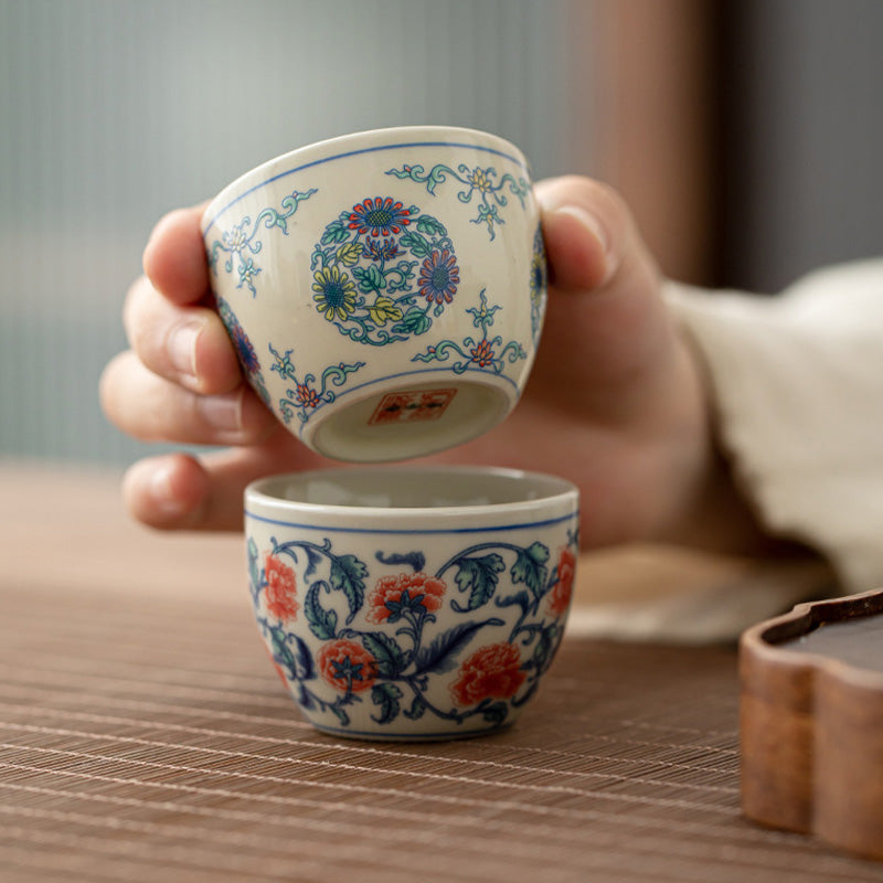 Buddha Stones Poisson Koi Arowana Pivoine Tournesol Tasse à Thé en Céramique Tasse à Thé Kung Fu 60 ml