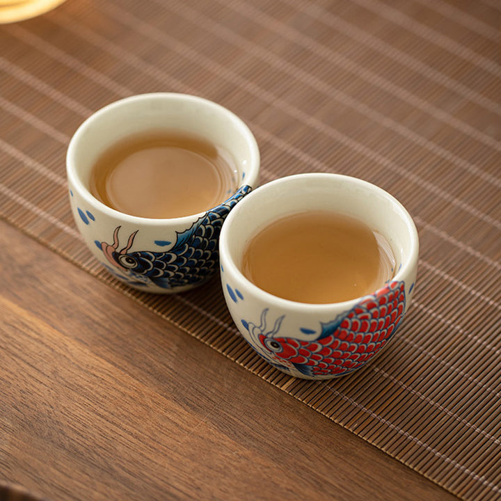 Buddha Stones Poisson Koi Arowana Pivoine Tournesol Tasse à Thé en Céramique Tasse à Thé Kung Fu 60 ml