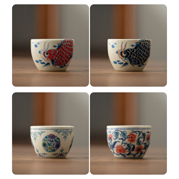 Buddha Stones Poisson Koi Arowana Pivoine Tournesol Tasse à Thé en Céramique Tasse à Thé Kung Fu 60 ml