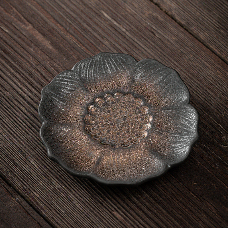 Dessous de verre en céramique motif Buddha Stones Vintage Fleur de Lotus Dessous de verre pour tasse à thé Kung Fu