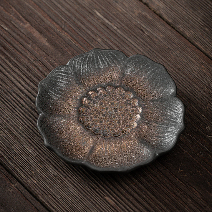 Dessous de verre en céramique motif Buddha Stones Vintage Fleur de Lotus Dessous de verre pour tasse à thé Kung Fu