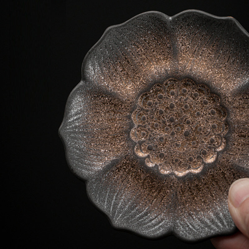 Dessous de verre en céramique motif Buddha Stones Vintage Fleur de Lotus Dessous de verre pour tasse à thé Kung Fu