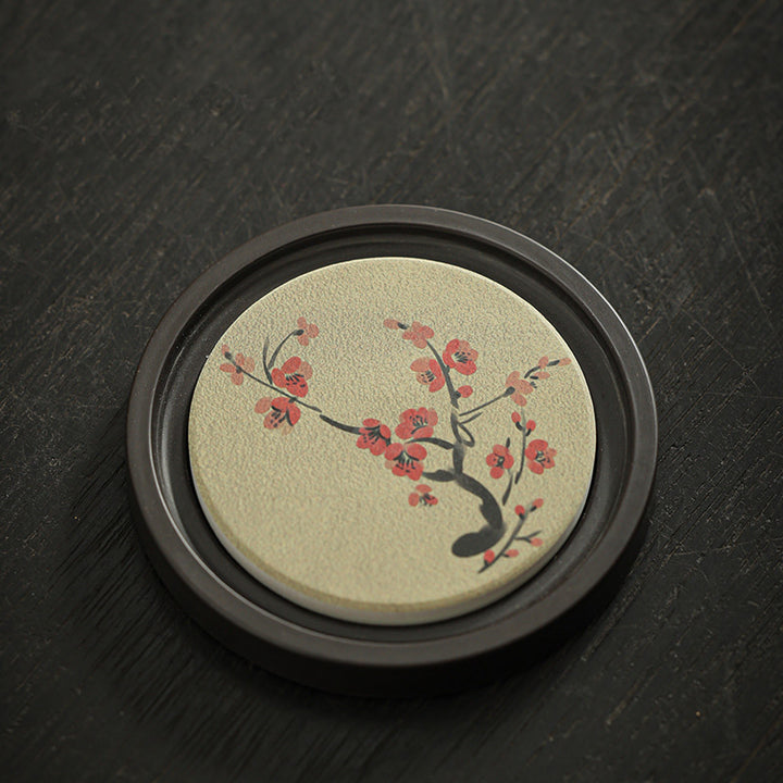 Buddha Stones Fleur de prunier Pêche Sutra du cœur Néflier Magnolia Kaki Dessous de verre Tapis à thé Kung Fu