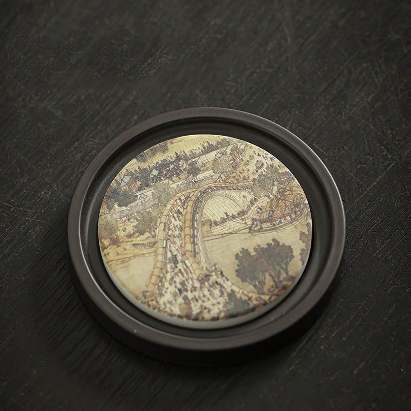 Buddha Stones Fleur de prunier Pêche Sutra du cœur Néflier Magnolia Kaki Dessous de verre Tapis à thé Kung Fu