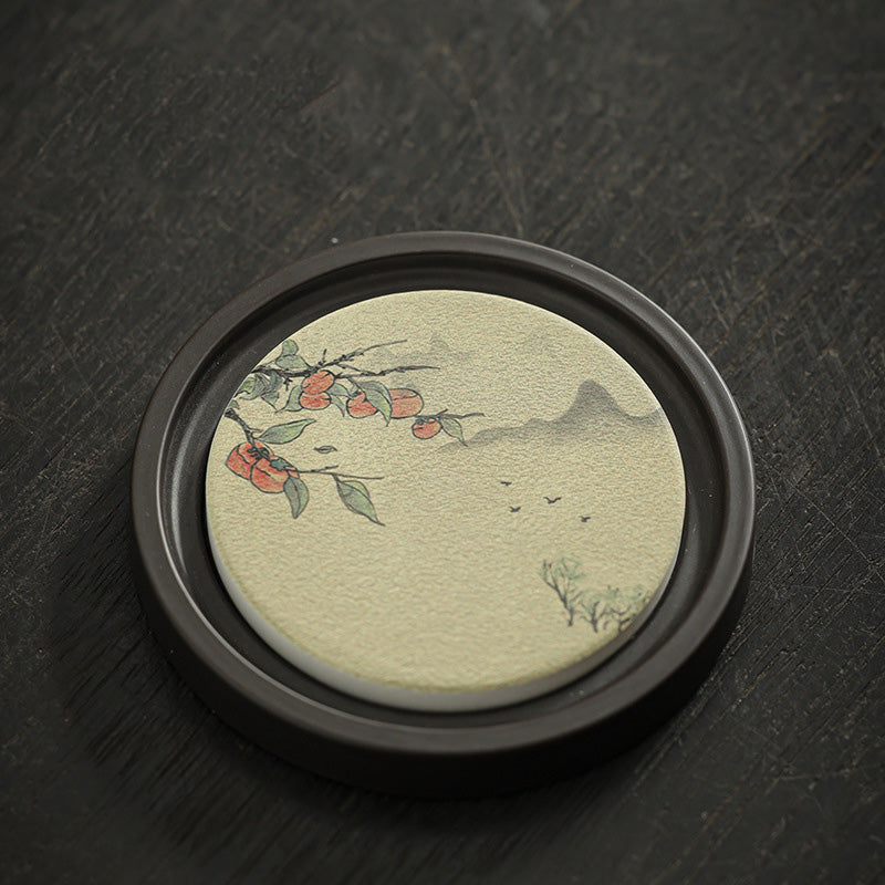 Buddha Stones Fleur de prunier Pêche Sutra du cœur Néflier Magnolia Kaki Dessous de verre Tapis à thé Kung Fu