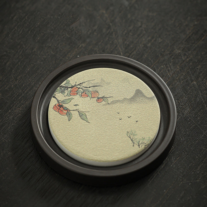 Buddha Stones Fleur de prunier Pêche Sutra du cœur Néflier Magnolia Kaki Dessous de verre Tapis à thé Kung Fu