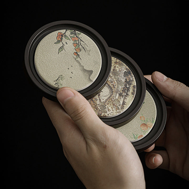 Buddha Stones Fleur de prunier Pêche Sutra du cœur Néflier Magnolia Kaki Dessous de verre Tapis à thé Kung Fu