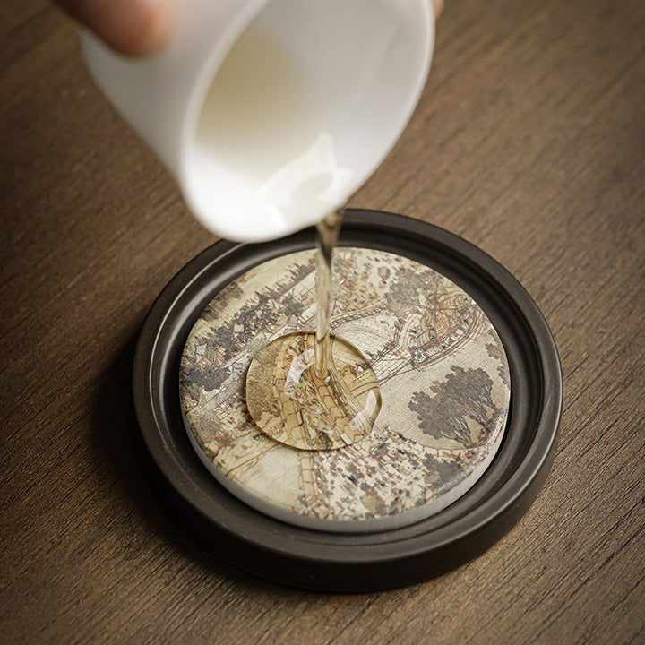 Buddha Stones Fleur de prunier Pêche Sutra du cœur Néflier Magnolia Kaki Dessous de verre Tapis à thé Kung Fu