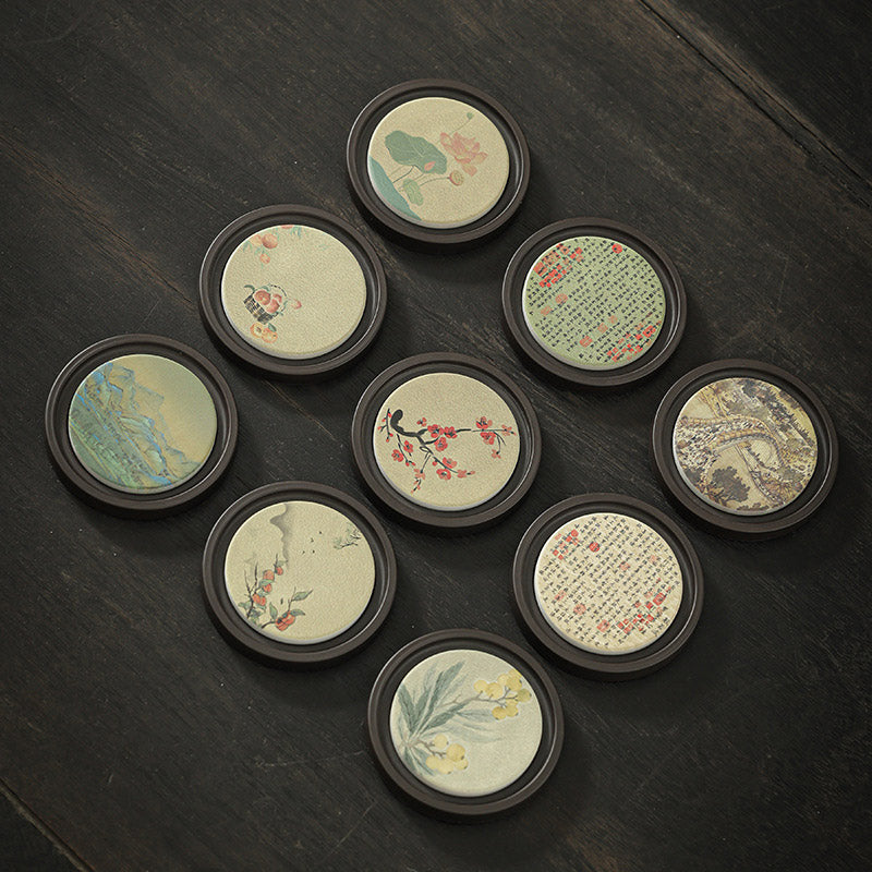 Buddha Stones Fleur de prunier Pêche Sutra du cœur Néflier Magnolia Kaki Dessous de verre Tapis à thé Kung Fu