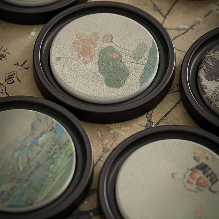 Buddha Stones Fleur de prunier Pêche Sutra du cœur Néflier Magnolia Kaki Dessous de verre Tapis à thé Kung Fu