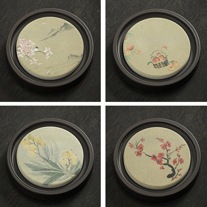 Buddha Stones Fleur de prunier Pêche Sutra du cœur Néflier Magnolia Kaki Dessous de verre Tapis à thé Kung Fu