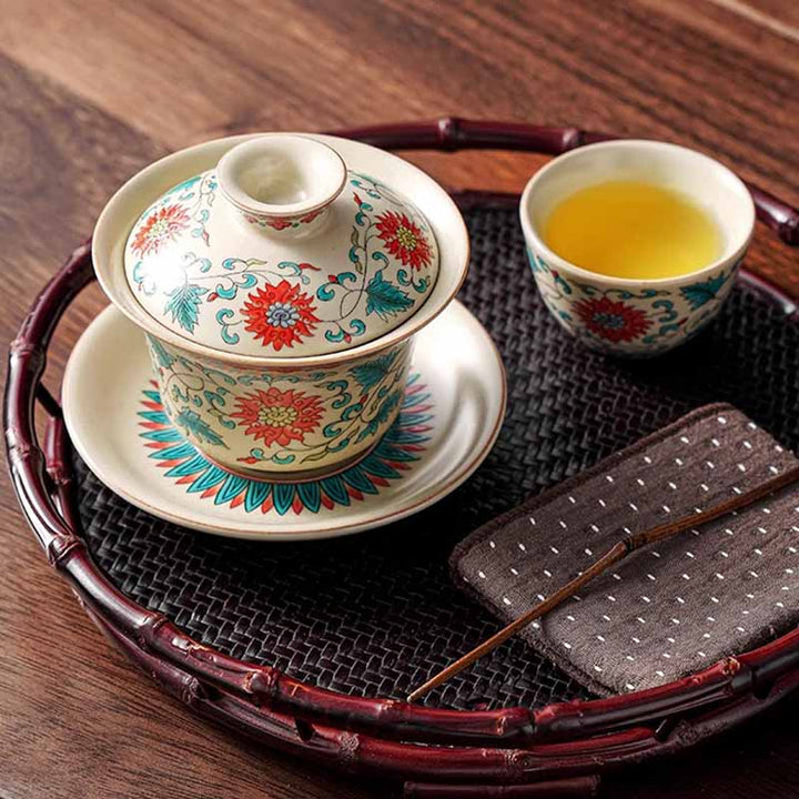 Buddha Stones Un panorama de rivières et de montagnes Fleurs Tasse à thé en céramique Gaiwan Sancai Tasse à thé Kung Fu et soucoupe avec couvercle - image 15