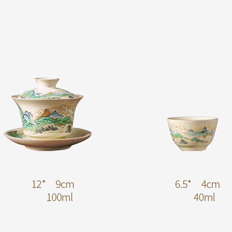Buddha Stones Un panorama de rivières et de montagnes Fleurs Tasse à thé en céramique Gaiwan Sancai Tasse à thé Kung Fu et soucoupe avec couvercle - image 7