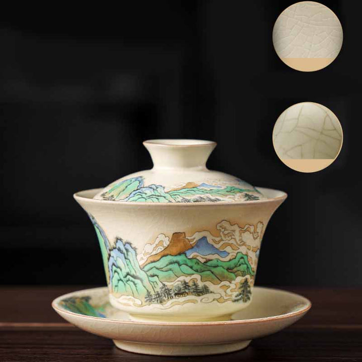 Buddha Stones Un panorama de rivières et de montagnes Fleurs Tasse à thé en céramique Gaiwan Sancai Tasse à thé Kung Fu et soucoupe avec couvercle - image 6