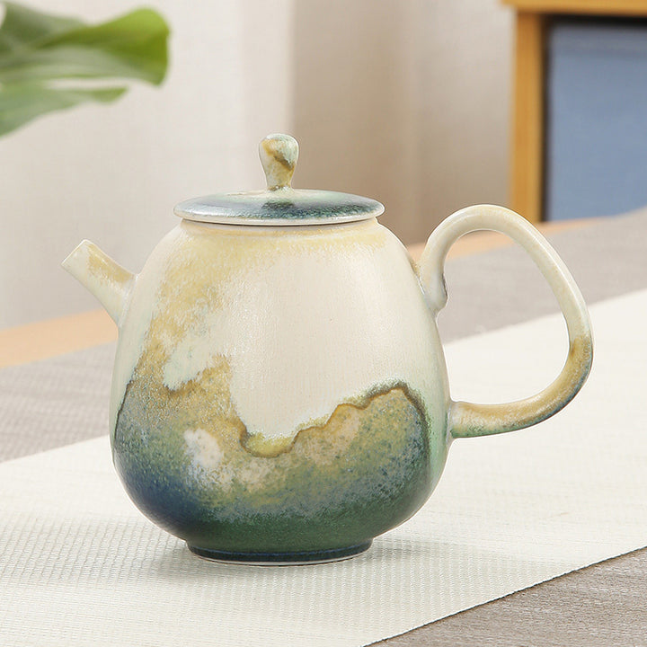 Théière Kung Fu en céramique chinoise Gongfu verte et beige avec Buddha Stones 230 ml - 12 cm × 9,6 cm × 230 ml - image 0