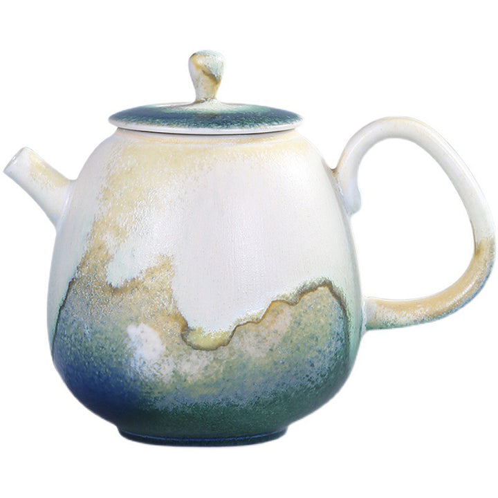Théière Kung Fu en céramique chinoise Gongfu verte et beige avec Buddha Stones 230 ml