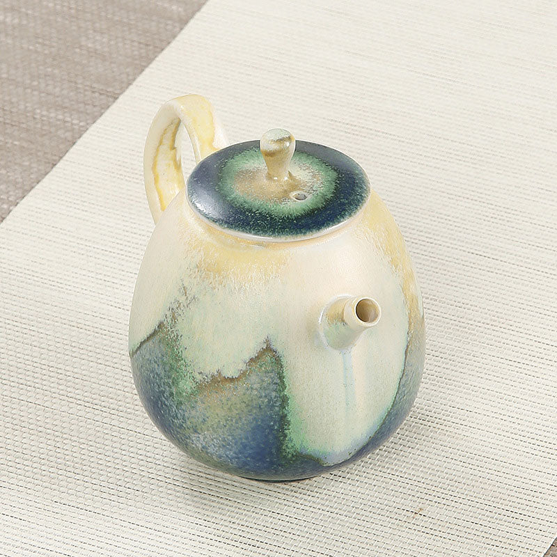 Théière Kung Fu en céramique chinoise Gongfu verte et beige avec Buddha Stones 230 ml