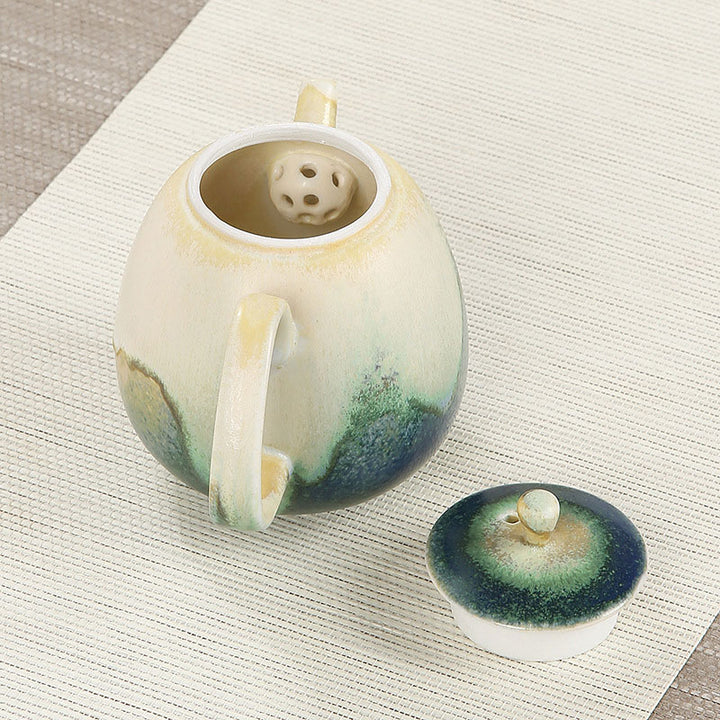 Théière Kung Fu en céramique chinoise Gongfu verte et beige avec Buddha Stones 230 ml - image 3