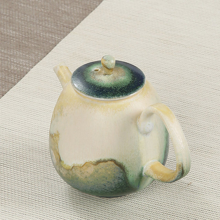 Théière Kung Fu en céramique chinoise Gongfu verte et beige avec Buddha Stones 230 ml
