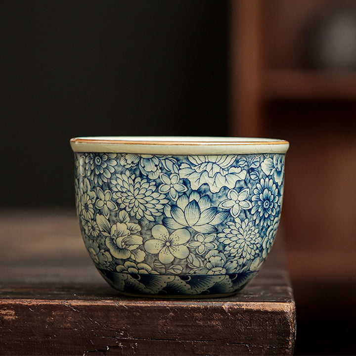 Théière en céramique de style chinois Gongfu en porcelaine bleue et blanche avec Buddha Stones