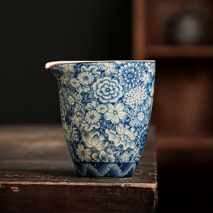 Théière en céramique de style chinois Gongfu en porcelaine bleue et blanche avec Buddha Stones