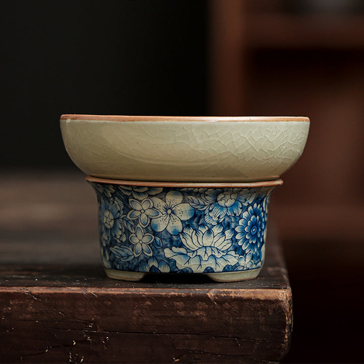 Théière en céramique de style chinois Gongfu en porcelaine bleue et blanche avec Buddha Stones
