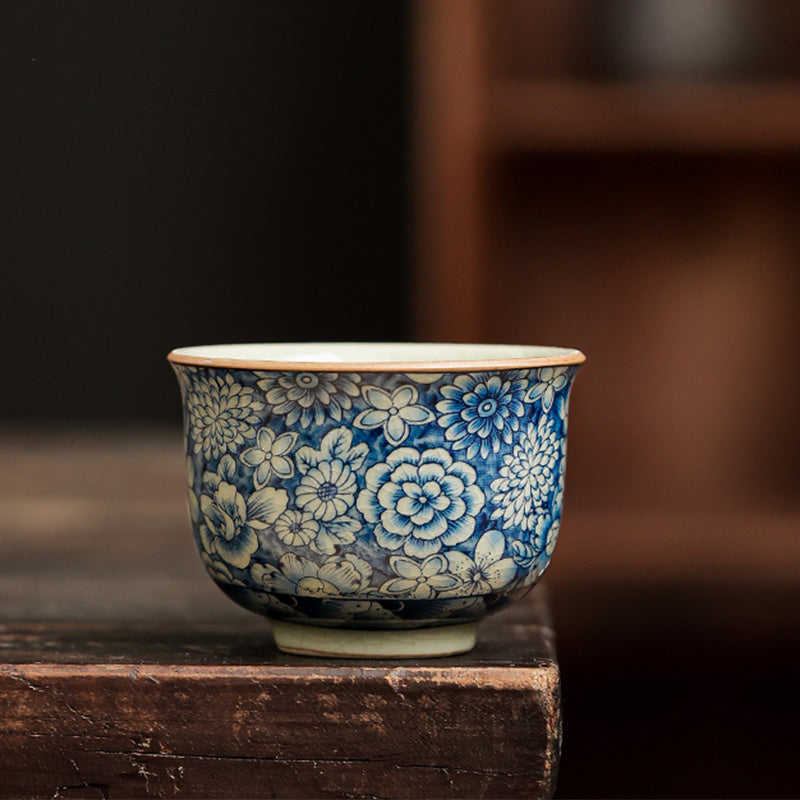 Théière en céramique de style chinois Gongfu en porcelaine bleue et blanche avec Buddha Stones
